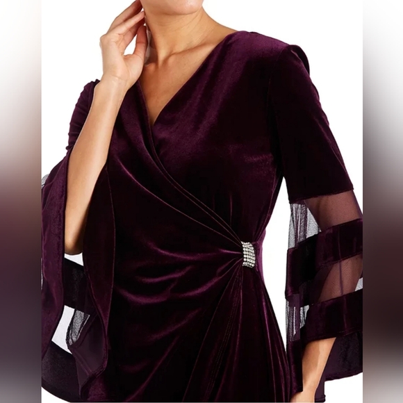 R&M Richards Dresses & Skirts - WRAP SHEATH DRESS R&M RICHARDS PURPLE Faux VELVET  SIZE 20W WOMEN  Bell Sleeves